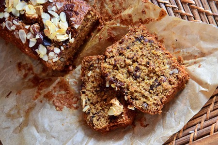 Dark chocolate banana bread with walnuts