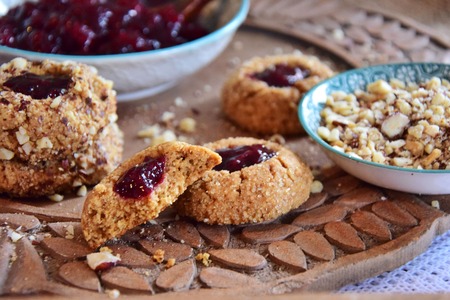 Cashew butter thumbprint cookies