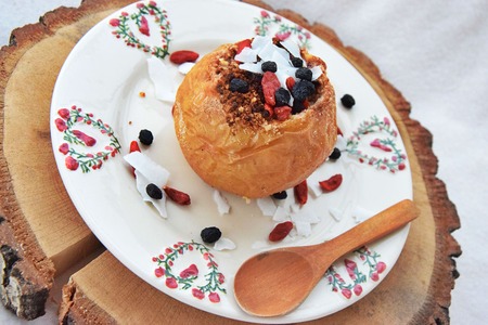 Baked apples with almond and coconut stuffing