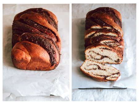 Vegan babka with chocolate walnut filling