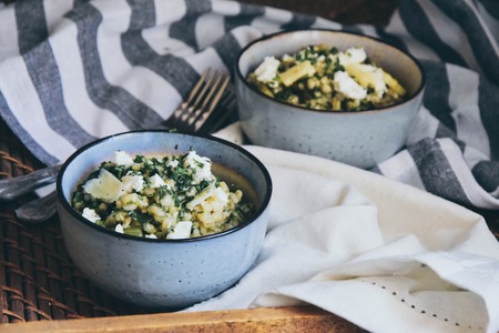 Spring inspired orzotto with leek and mangold