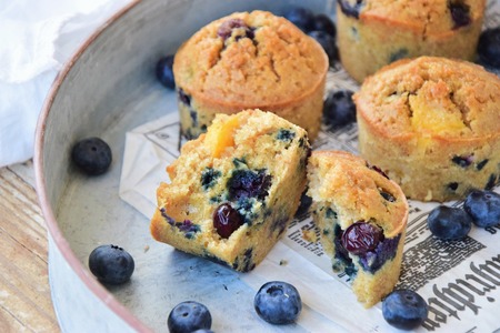 Basic muffin recipe with blueberries and nectarine