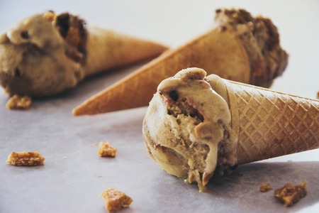 Vegan banana & tahini paste icecream with pasteli chunks